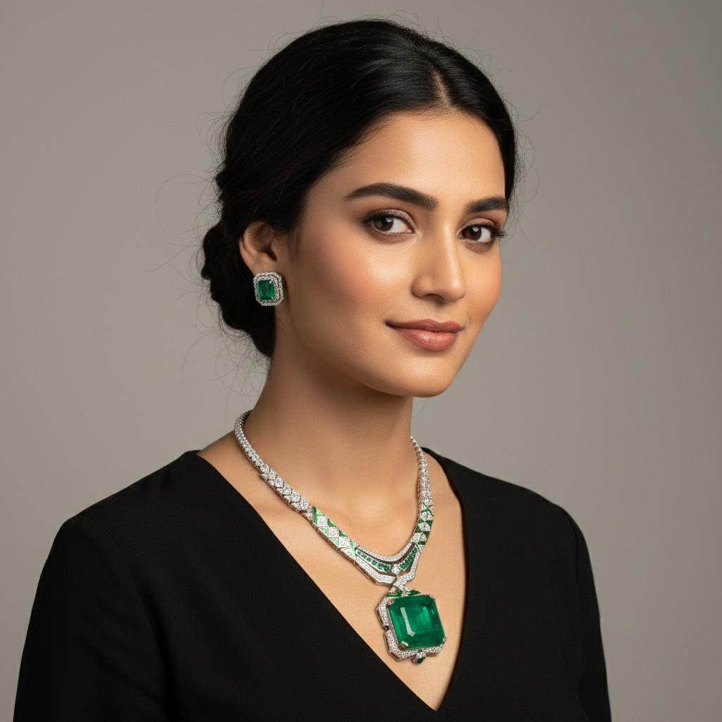 Aanura Emerald Green Necklace Set