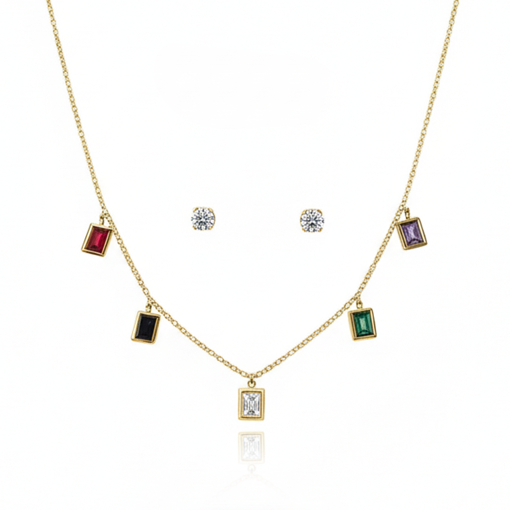 Aanura Multicolor Rectangle Charm Necklace