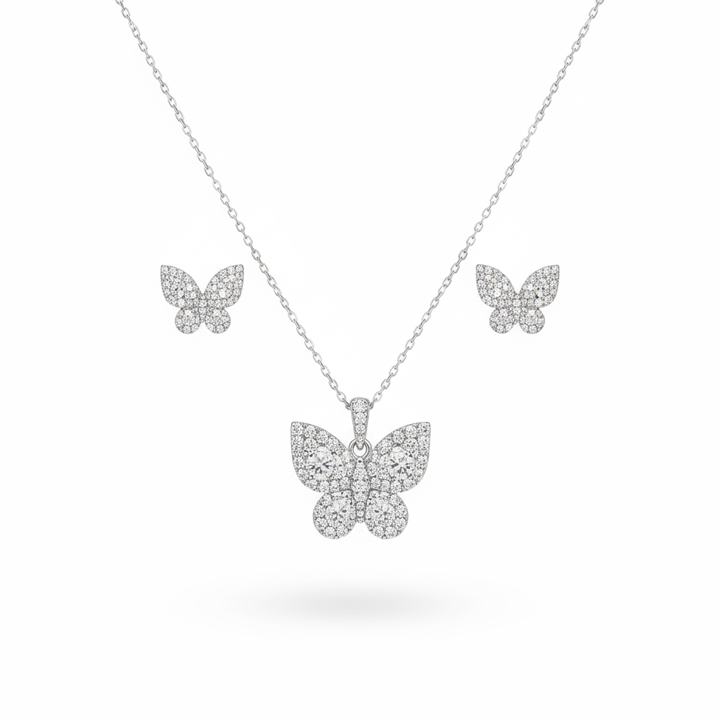Aanura Crystal Butterfly Necklace & Earrings Set
