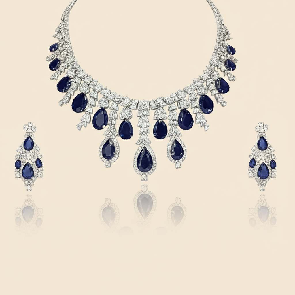 Aanura Yellow Teardrop Floral Necklace Set Stainless Steel