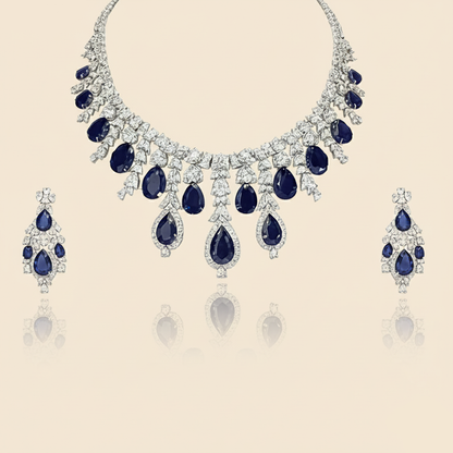 Aanura Yellow Teardrop Floral Necklace Set Stainless Steel