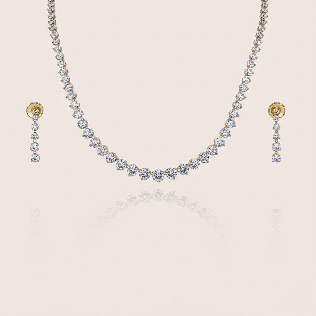 Aanura Classic Round Crystal Necklace Set Stainless Steel