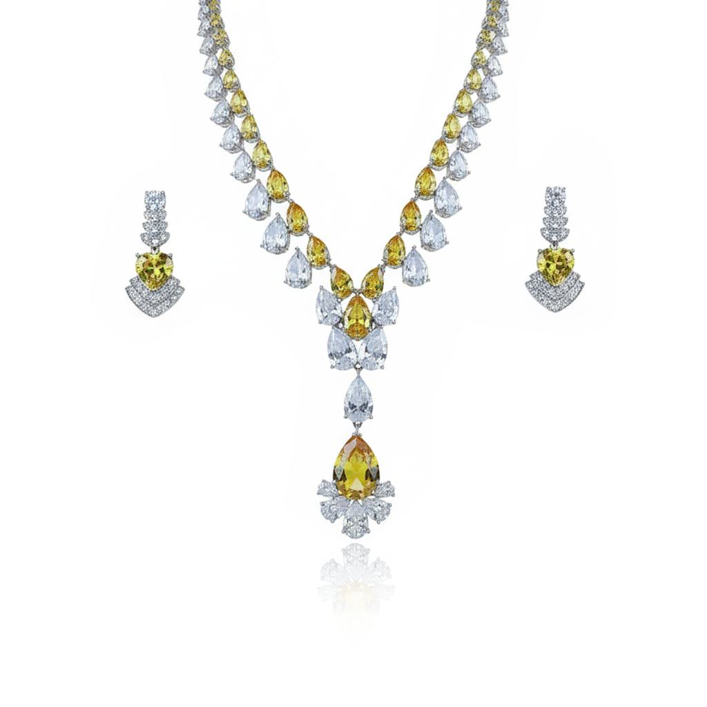 Aanura Majestic Yellow & White Drop Necklace Set