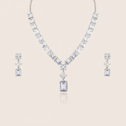 Aanura Emerald-Cut Diamond Necklace Set with Earrings