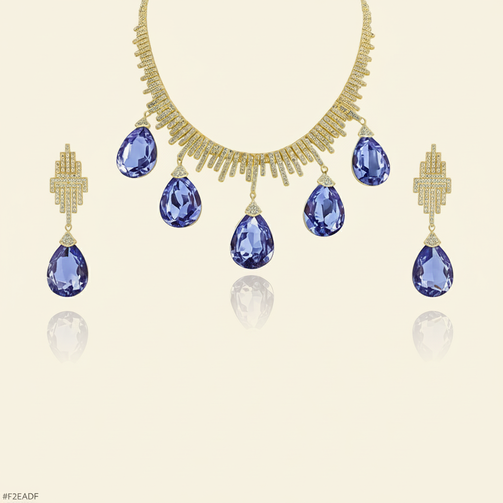 Aanura Orange Teardrop Crystal Necklace Set