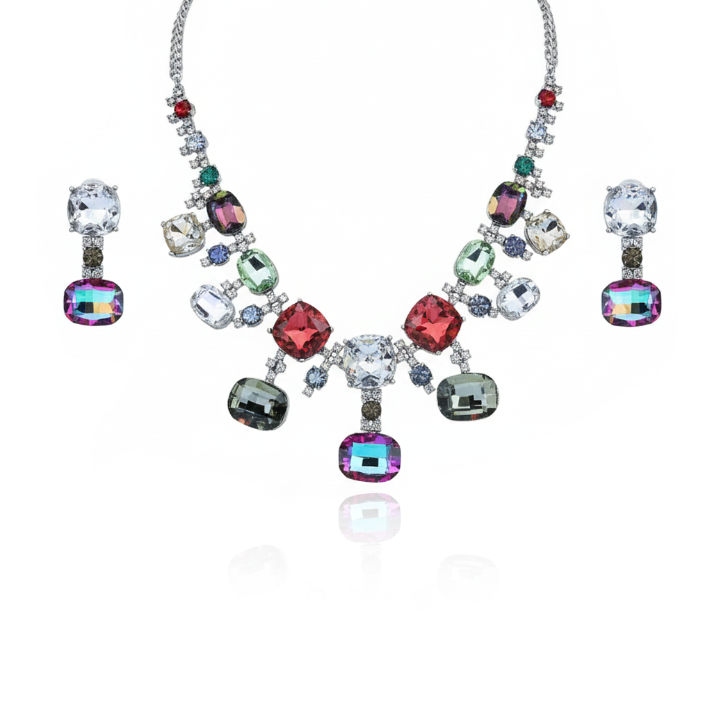 Aanura Multi-Colour Crystal Necklace Set with Earrings