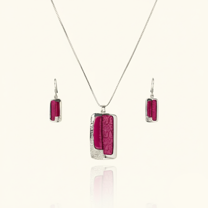 Aanura Rectangular Pink Stone Necklace & Earrings Set