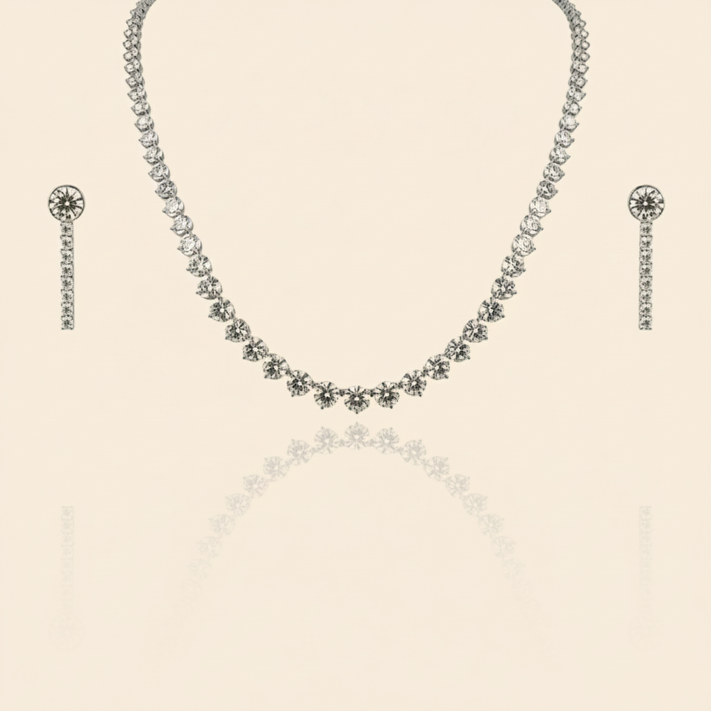 Aanura Classic Round Crystal Necklace Set Stainless Steel