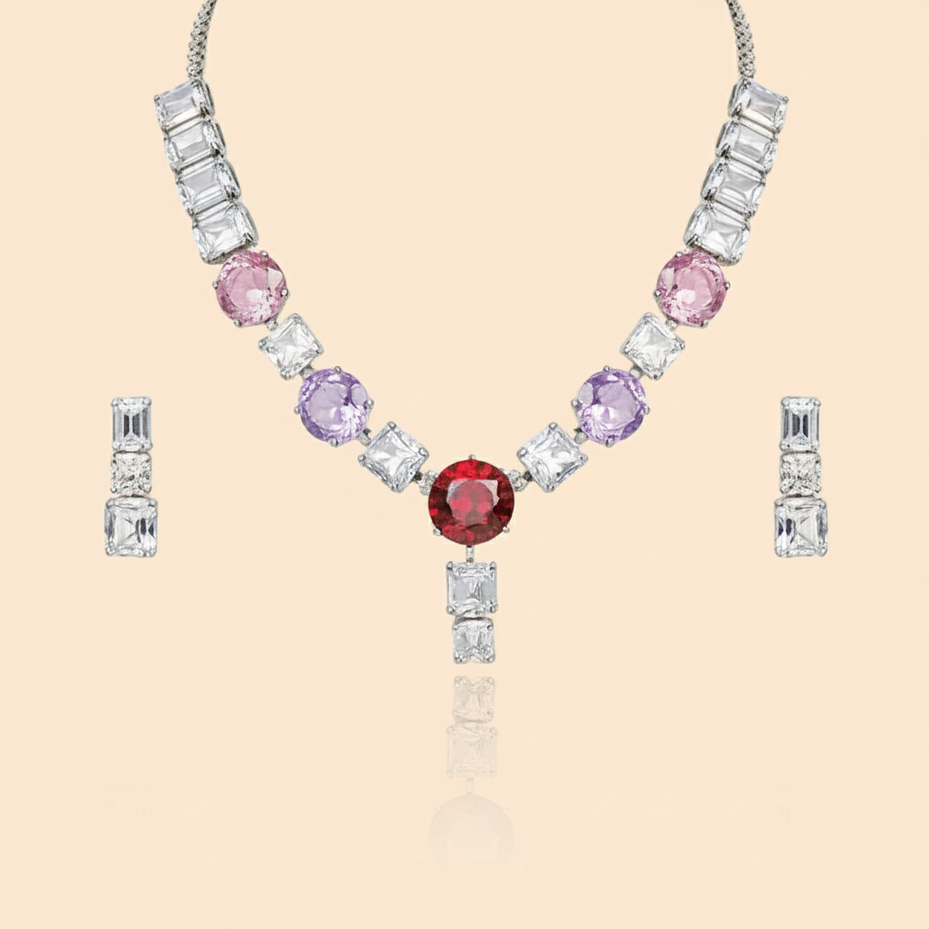 Aanura Red Center Multicolor Crystal Necklace