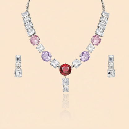 Aanura Red Center Multicolor Crystal Necklace