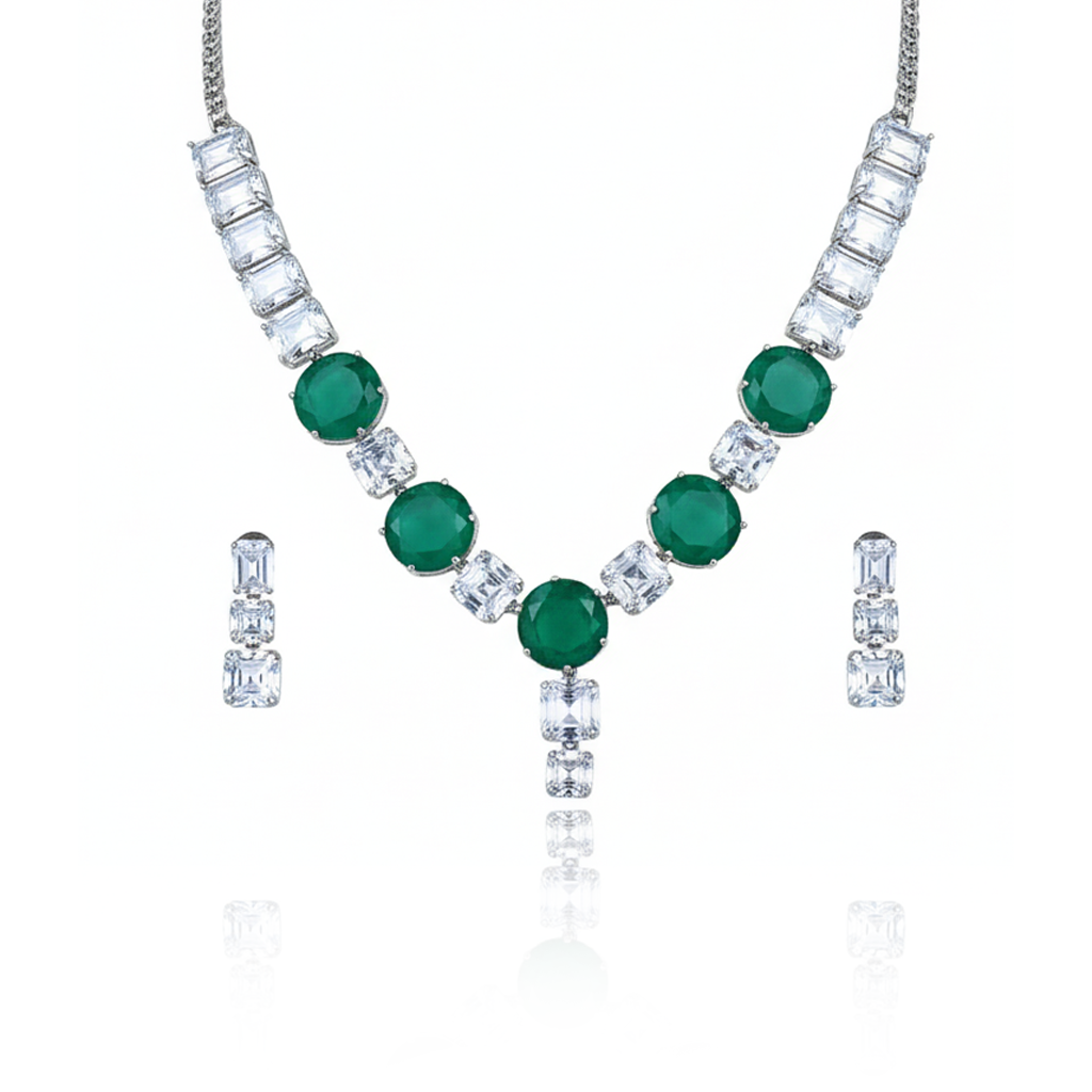 Aanura Pink Stone Diamond-Cut Necklace Set