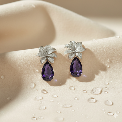 Aanura Green Teardrop Floral Dangle Earrings