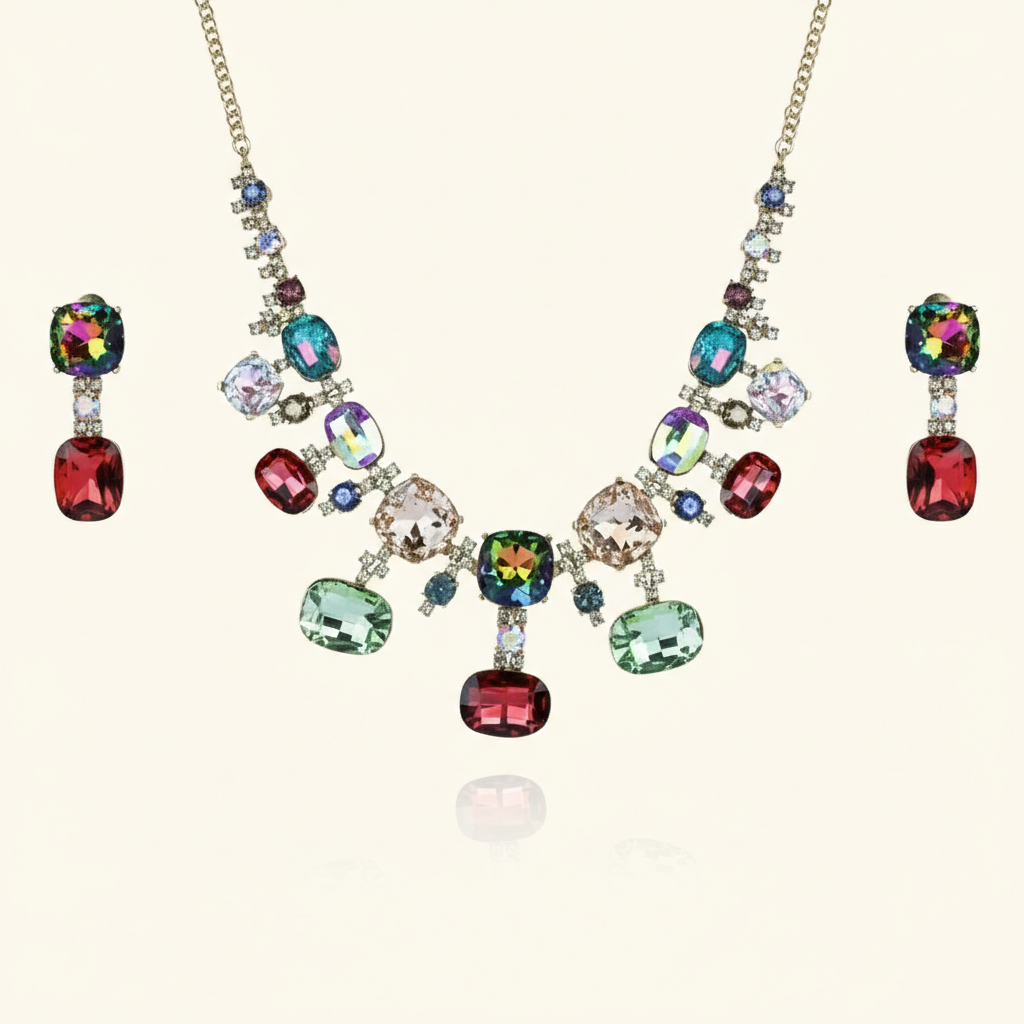 Aanura Multi-Colour Crystal Necklace Set with Earrings