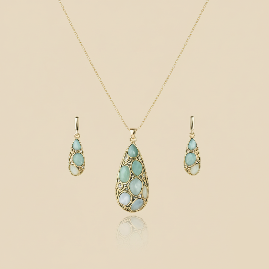 Aanura Pink Lavender Teardrop Necklace & Earrings