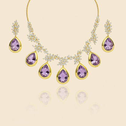 Aanura Green Teardrop Floral Necklace Set
