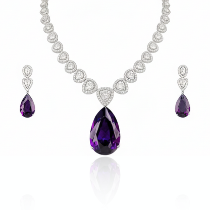 Aanura Purple Teardrop Crystal Necklace Set