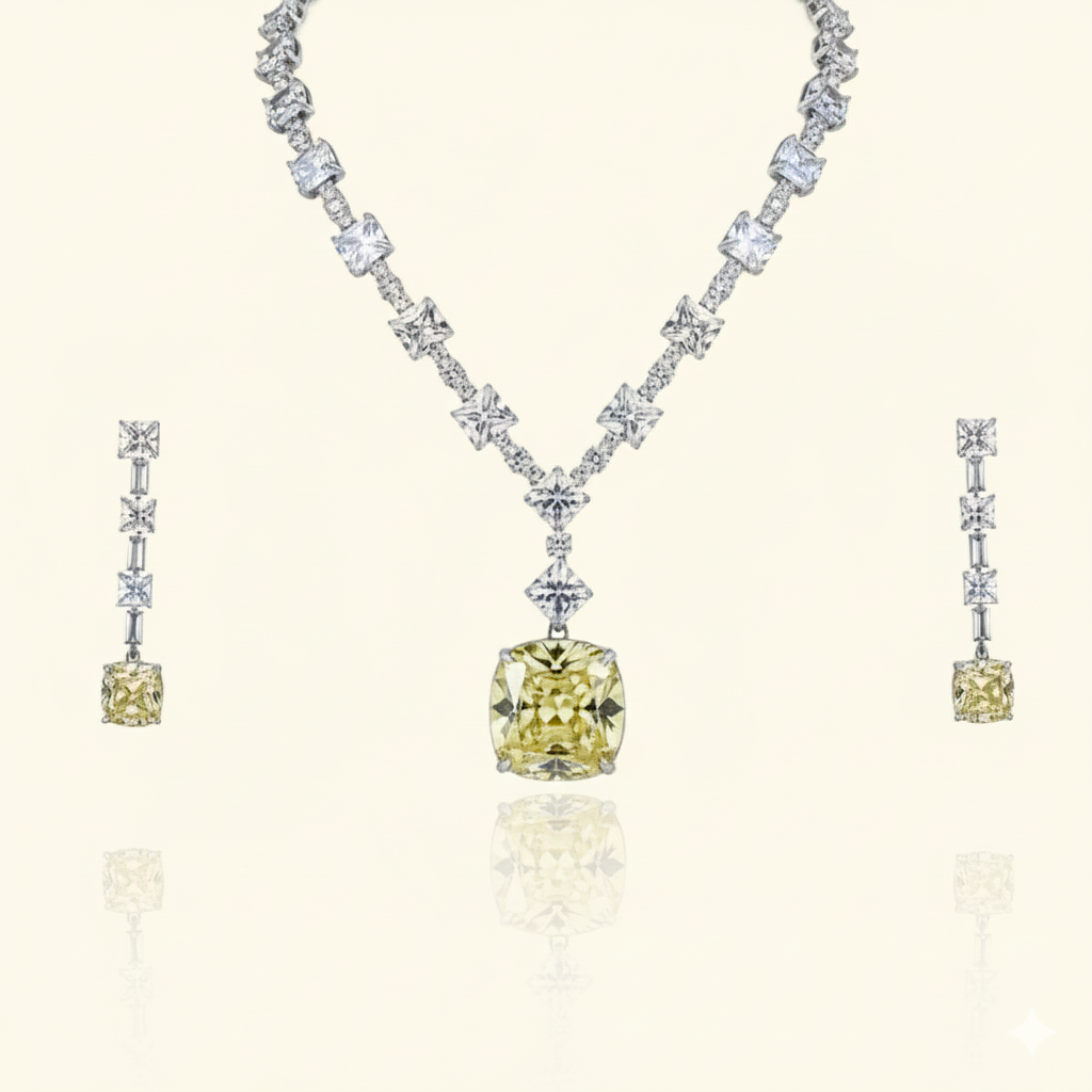 Aanura Royal Canary Yellow Diamond Necklace Set