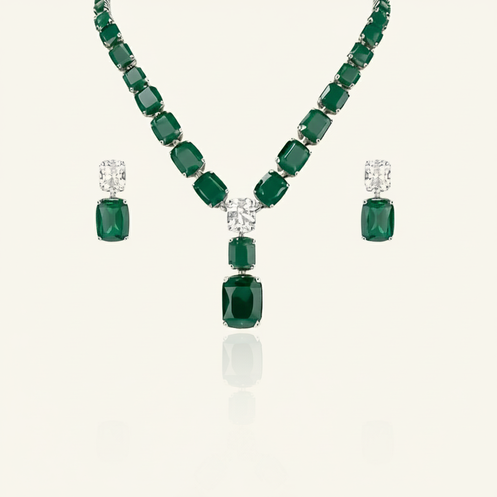 Aanura Deep Red Drop Crystal Necklace Set Stainless Steel