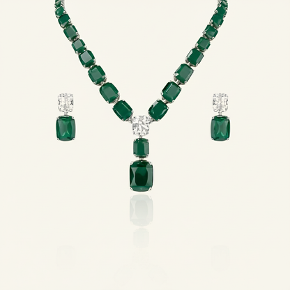 Aanura Deep Red Drop Crystal Necklace Set Stainless Steel