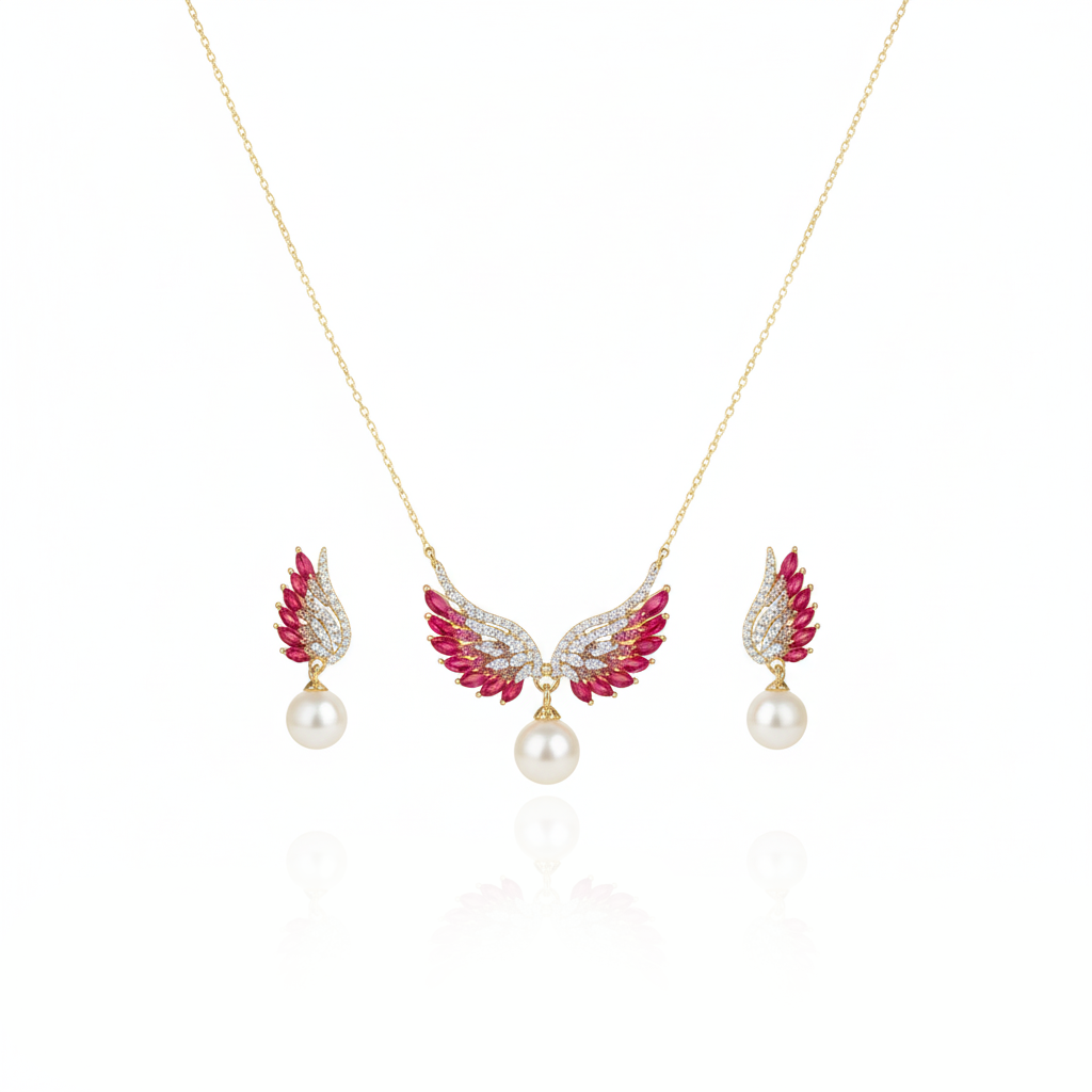 Aanura Wing Pearl Necklace & Earrings Set
