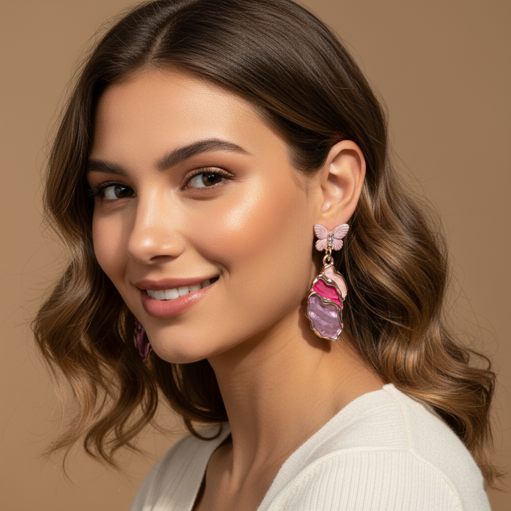 Aanura Green Butterfly Enamel Drop Earrings