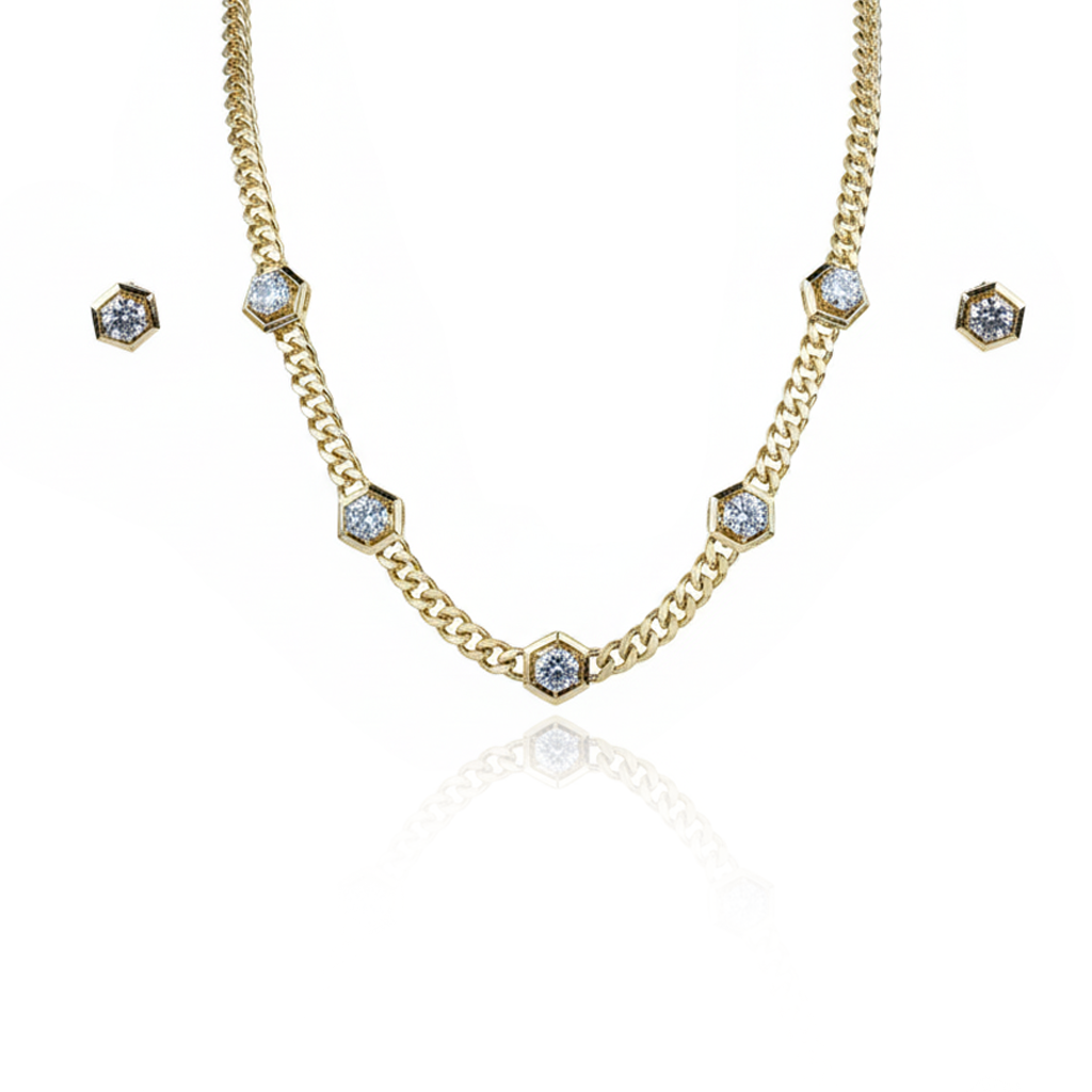 Aanura Hexagon Diamond Chain Necklace Set
