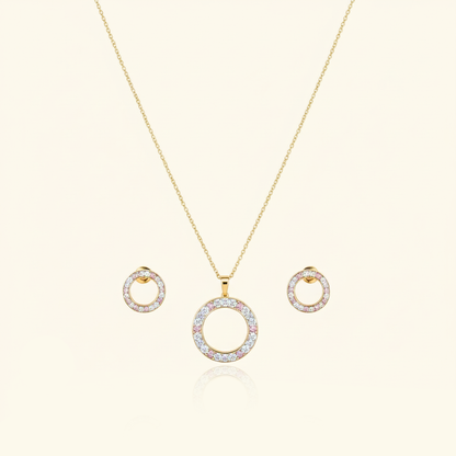 Golden Crystal Circle Necklace & Earrings Set