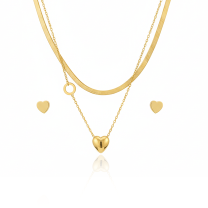 Aanura Golden Heart & Key Necklace & Earrings Set