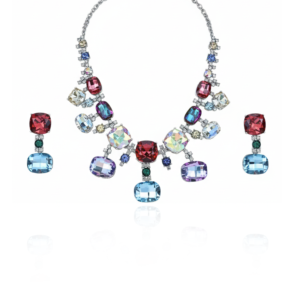 Aanura Multi-Colour Crystal Necklace Set with Earrings