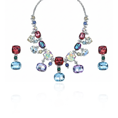 Aanura Multi-Colour Crystal Necklace Set with Earrings