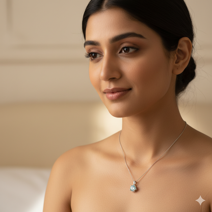 Aanura Round Halo Pendant Necklace in 925 Silver