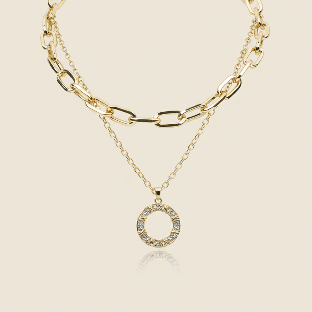 Aanura Gold Layered Circle Pendant Necklace