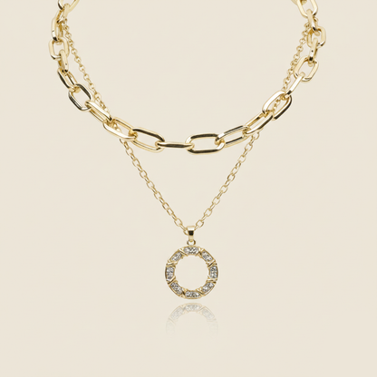 Aanura Gold Layered Circle Pendant Necklace