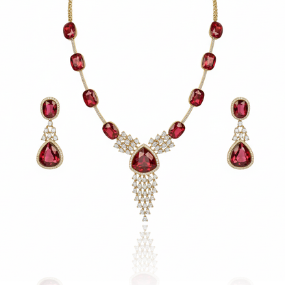 Aanura Ruby Red Geometric Necklace Set