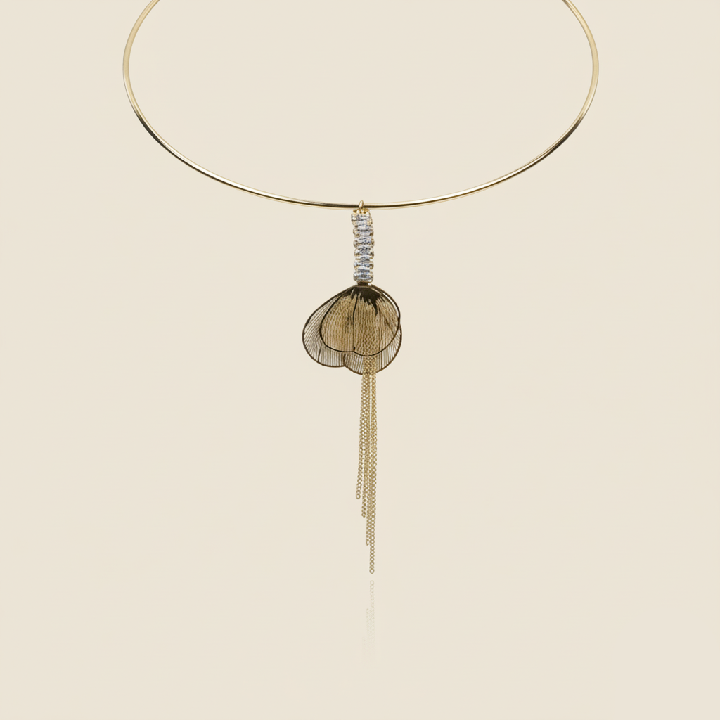 Aanura Gold Leaf Pendant Choker – Stainless Steel Jewelr