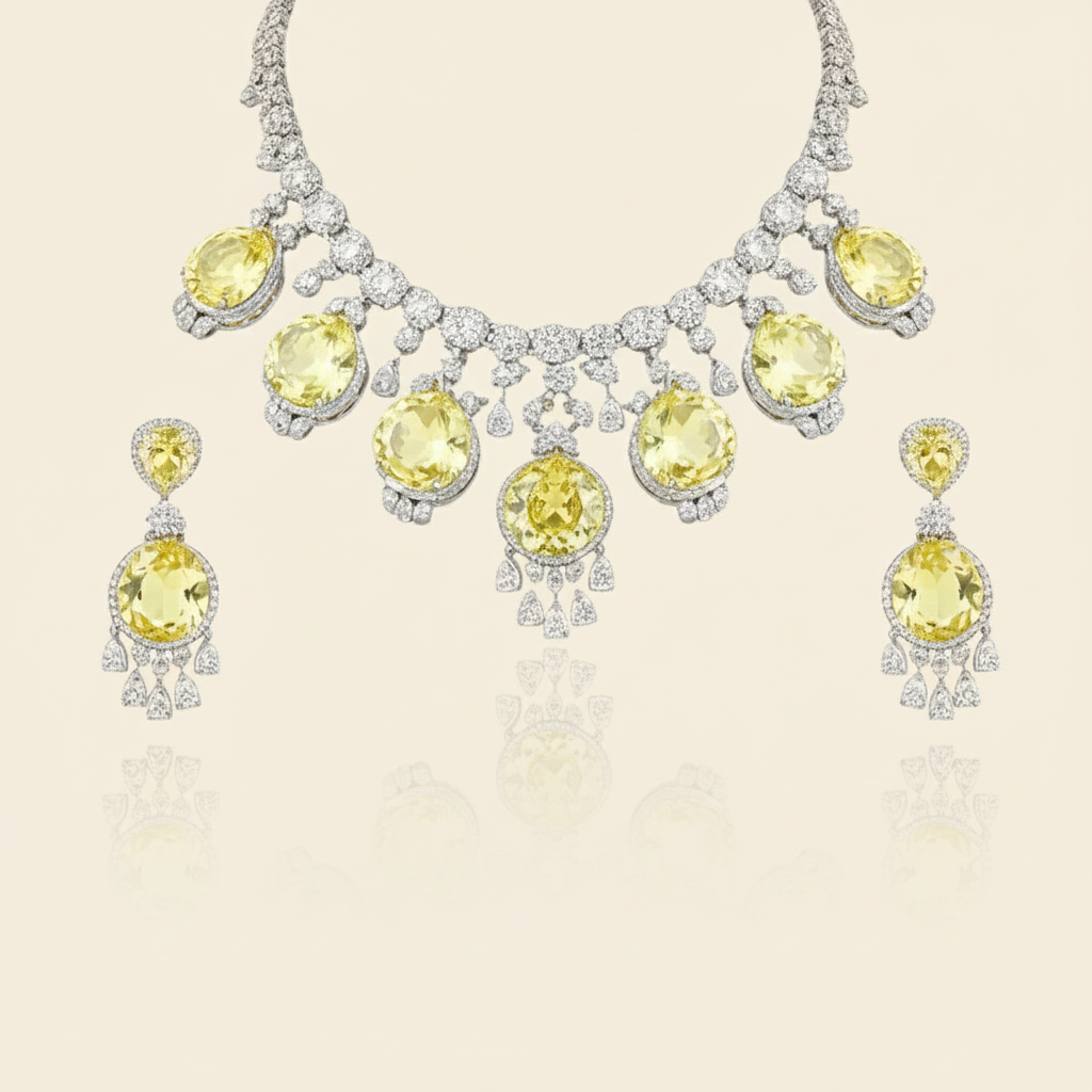 Aanura Royal Purple Crystal Drop Necklace Set Stainless