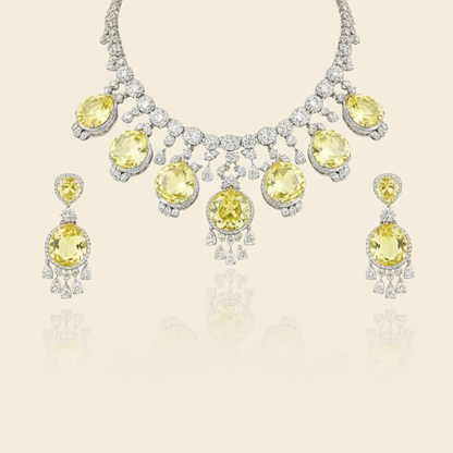 Aanura Royal Purple Crystal Drop Necklace Set Stainless