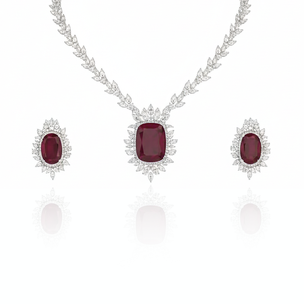 Aanura Ruby Oval Pendant Necklace Set