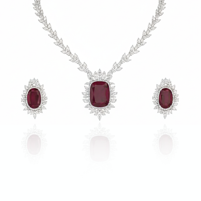 Aanura Ruby Oval Pendant Necklace Set