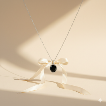 Aanura Black Onyx Oval Pendant Necklace in 925 Silver