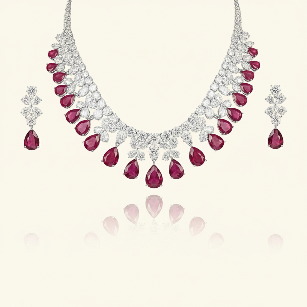 Aanura Ruby Teardrop Floral Necklace Set