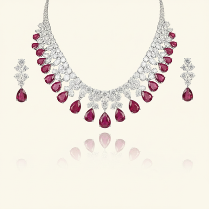 Aanura Ruby Teardrop Floral Necklace Set