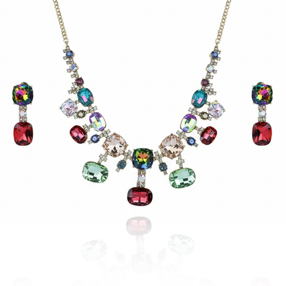 Aanura Multi-Colour Crystal Necklace Set with Earrings