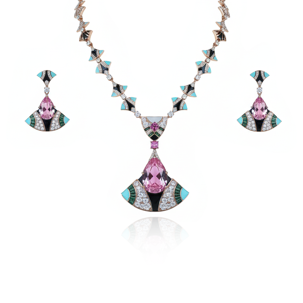 Aanura Pink Tourmaline Statement Necklace Set