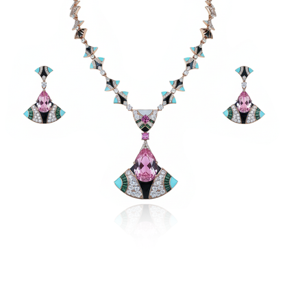 Aanura Pink Tourmaline Statement Necklace Set