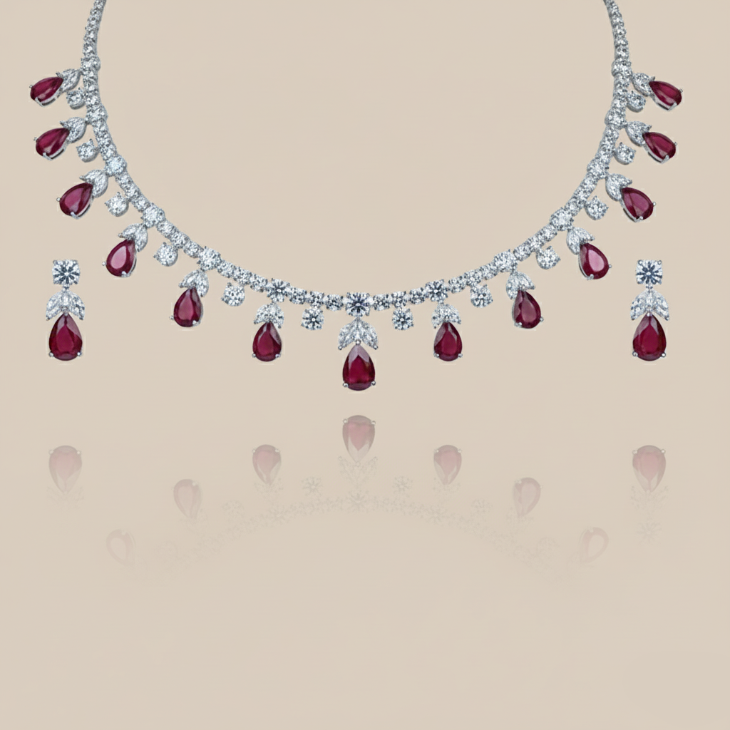 Aanura Purple Teardrop Crystal Necklace Set with Earrings