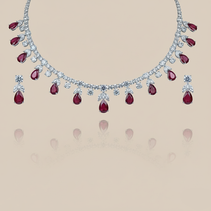 Aanura Purple Teardrop Crystal Necklace Set with Earrings