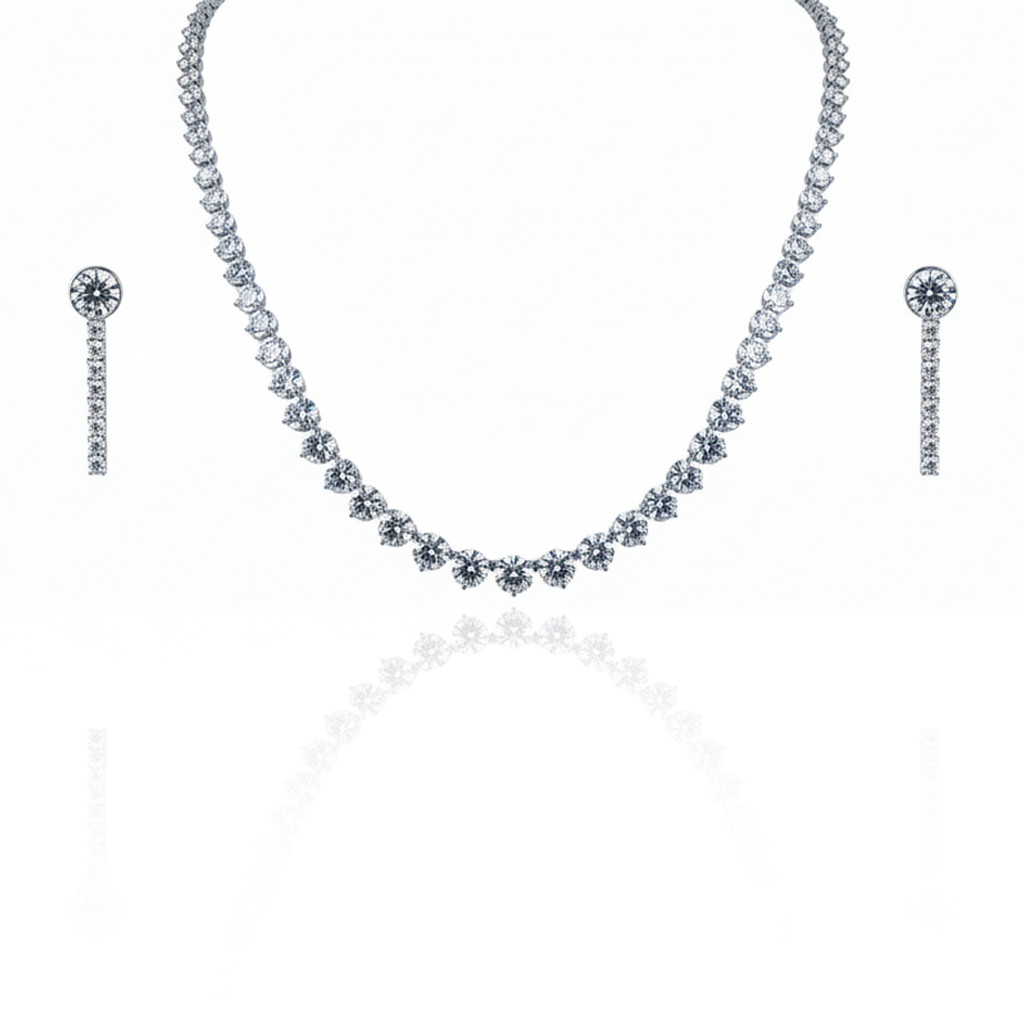 Aanura Classic Round Crystal Necklace Set Stainless Steel