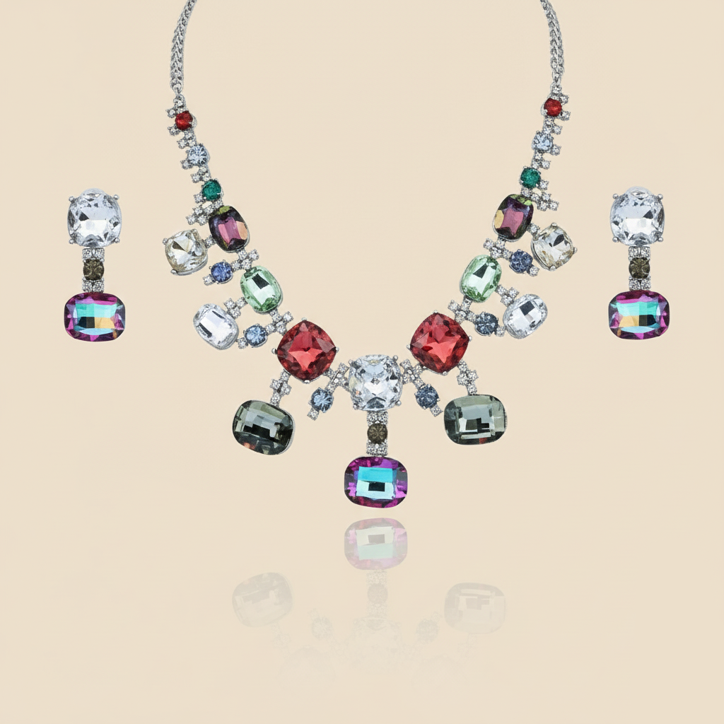 Aanura Multi-Colour Crystal Necklace Set with Earrings