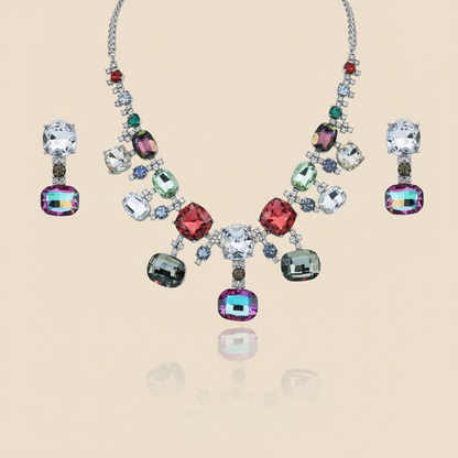 Aanura Multi-Colour Crystal Necklace Set with Earrings